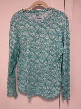 IBKUL Women's Long Sleeve Teal Aqua Mosaic Print Top